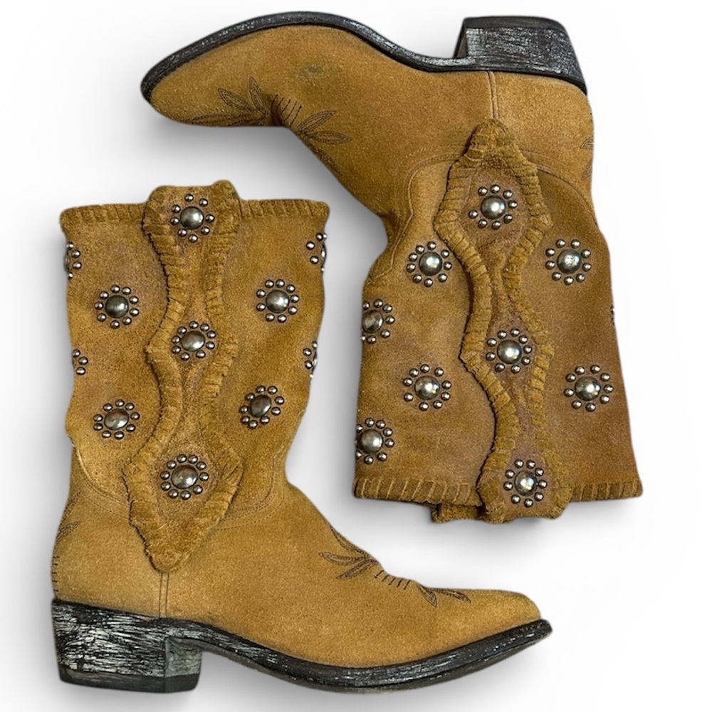 Old Gringo Tan Suede Studded Western Heeled Boots
